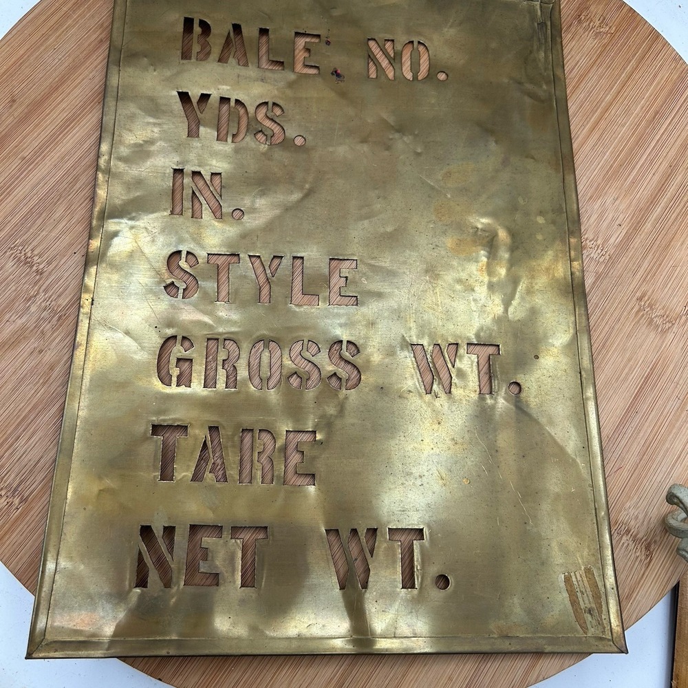 Vintage‎ Brass Stencil For Cotton Bales 14x 10 Cottagecore Industrial